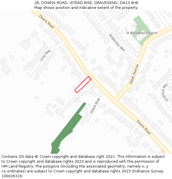 28, DOWNS ROAD, ISTEAD RISE, GRAVESEND, DA13 9HE: Location map and indicative extent of plot