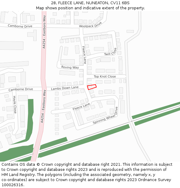28, FLEECE LANE, NUNEATON, CV11 6BS: Location map and indicative extent of plot