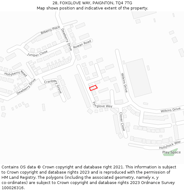 28, FOXGLOVE WAY, PAIGNTON, TQ4 7TG: Location map and indicative extent of plot