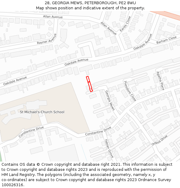28, GEORGIA MEWS, PETERBOROUGH, PE2 8WU: Location map and indicative extent of plot
