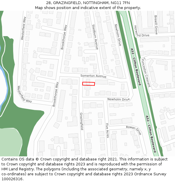 28, GRAZINGFIELD, NOTTINGHAM, NG11 7FN: Location map and indicative extent of plot
