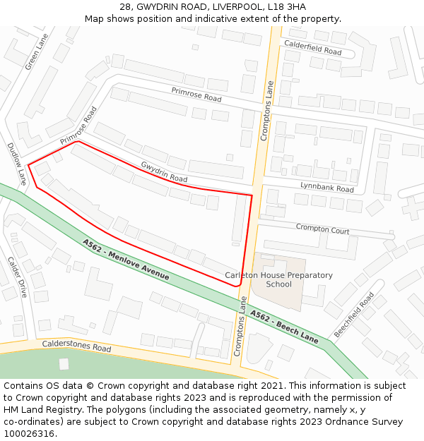 28, GWYDRIN ROAD, LIVERPOOL, L18 3HA: Location map and indicative extent of plot
