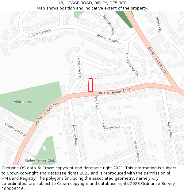 28, HEAGE ROAD, RIPLEY, DE5 3GE: Location map and indicative extent of plot