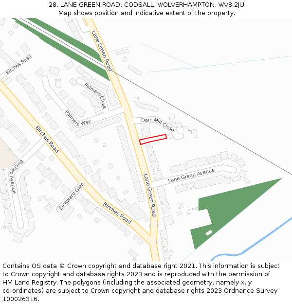 28, LANE GREEN ROAD, CODSALL, WOLVERHAMPTON, WV8 2JU: Location map and indicative extent of plot