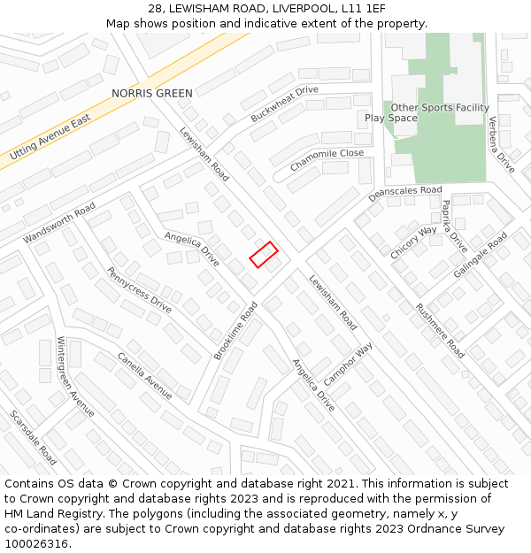 28, LEWISHAM ROAD, LIVERPOOL, L11 1EF: Location map and indicative extent of plot