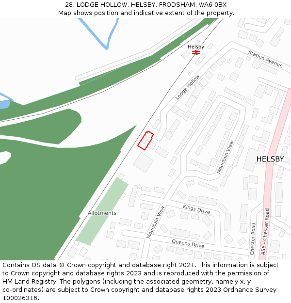 28, LODGE HOLLOW, HELSBY, FRODSHAM, WA6 0BX: Location map and indicative extent of plot
