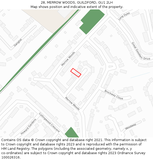 28, MERROW WOODS, GUILDFORD, GU1 2LH: Location map and indicative extent of plot