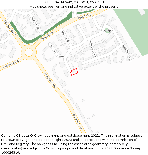 28, REGATTA WAY, MALDON, CM9 6FH: Location map and indicative extent of plot
