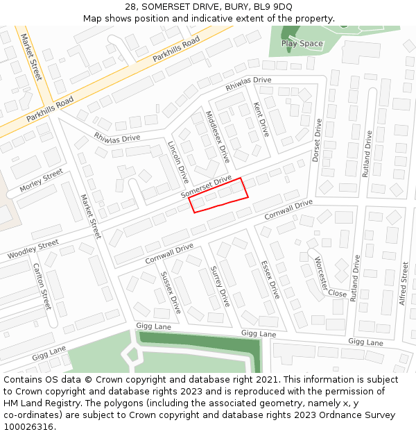28, SOMERSET DRIVE, BURY, BL9 9DQ: Location map and indicative extent of plot