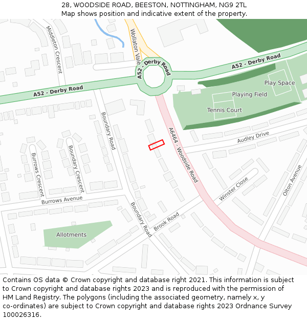 28, WOODSIDE ROAD, BEESTON, NOTTINGHAM, NG9 2TL: Location map and indicative extent of plot
