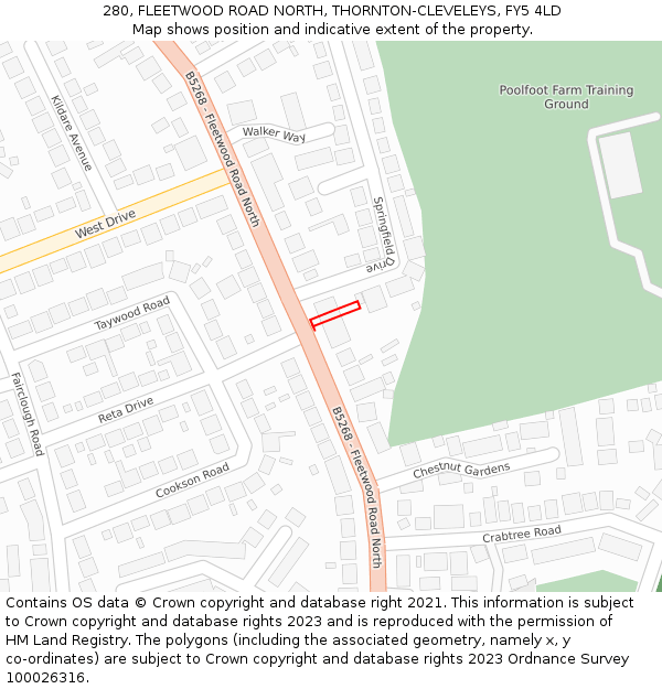280, FLEETWOOD ROAD NORTH, THORNTON-CLEVELEYS, FY5 4LD: Location map and indicative extent of plot