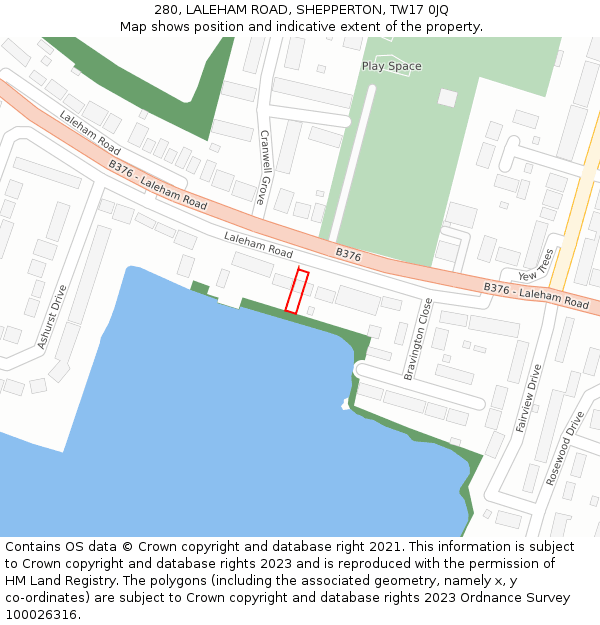 280, LALEHAM ROAD, SHEPPERTON, TW17 0JQ: Location map and indicative extent of plot