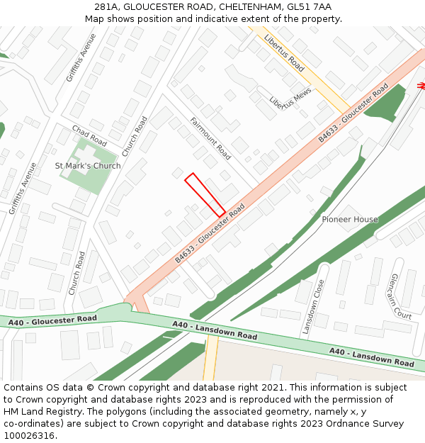 281A, GLOUCESTER ROAD, CHELTENHAM, GL51 7AA: Location map and indicative extent of plot