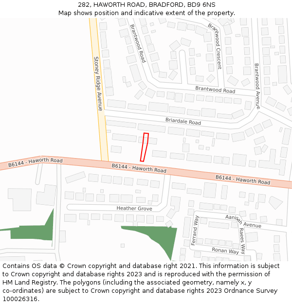 282, HAWORTH ROAD, BRADFORD, BD9 6NS: Location map and indicative extent of plot