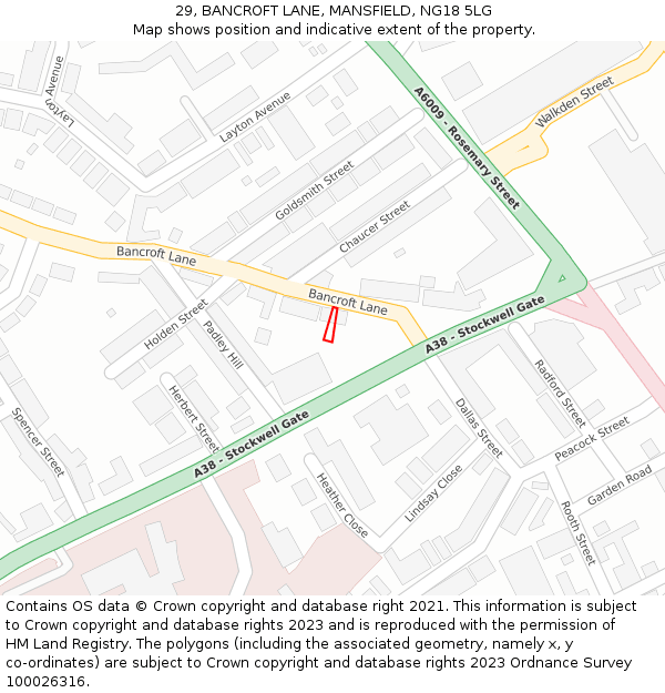 29, BANCROFT LANE, MANSFIELD, NG18 5LG: Location map and indicative extent of plot