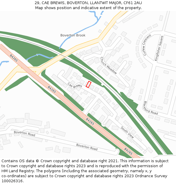 29, CAE BREWIS, BOVERTON, LLANTWIT MAJOR, CF61 2AU: Location map and indicative extent of plot