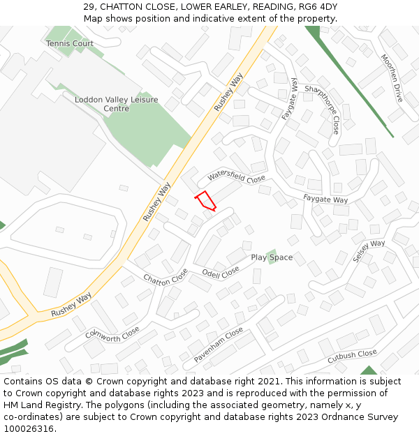 29, CHATTON CLOSE, LOWER EARLEY, READING, RG6 4DY: Location map and indicative extent of plot