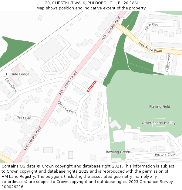 29, CHESTNUT WALK, PULBOROUGH, RH20 1AN: Location map and indicative extent of plot