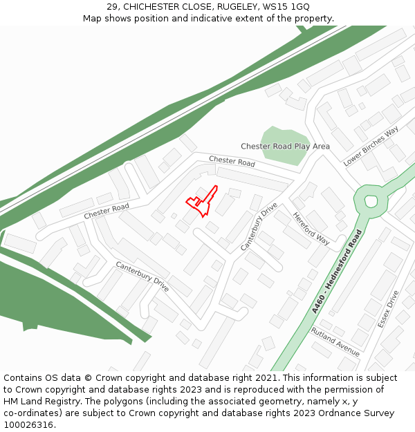 29, CHICHESTER CLOSE, RUGELEY, WS15 1GQ: Location map and indicative extent of plot