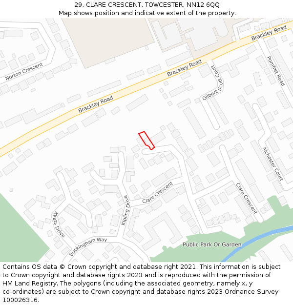 29, CLARE CRESCENT, TOWCESTER, NN12 6QQ: Location map and indicative extent of plot