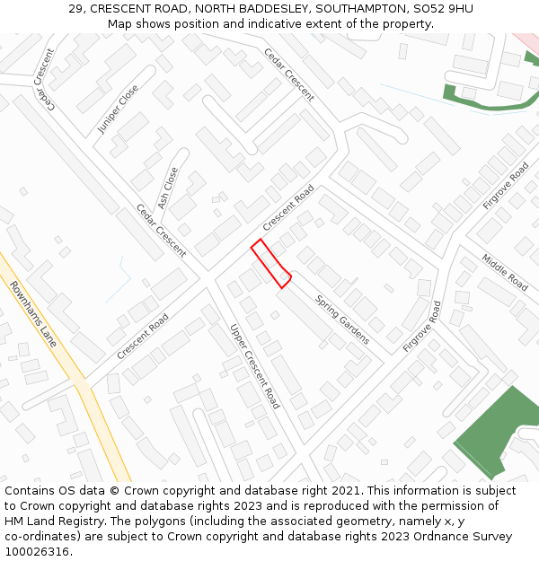 29, CRESCENT ROAD, NORTH BADDESLEY, SOUTHAMPTON, SO52 9HU: Location map and indicative extent of plot