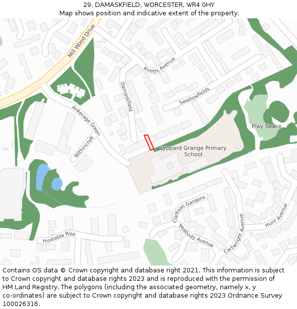 29, DAMASKFIELD, WORCESTER, WR4 0HY: Location map and indicative extent of plot