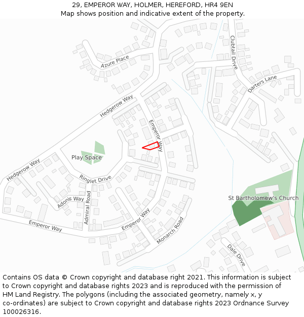 29, EMPEROR WAY, HOLMER, HEREFORD, HR4 9EN: Location map and indicative extent of plot