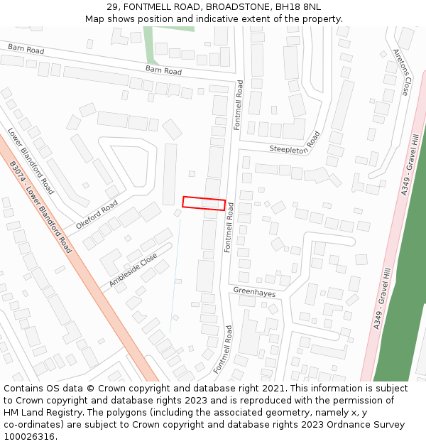 29, FONTMELL ROAD, BROADSTONE, BH18 8NL: Location map and indicative extent of plot