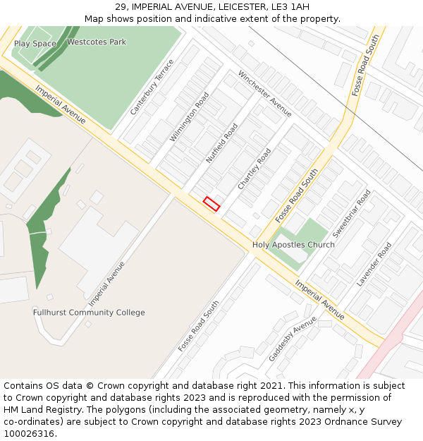 29, IMPERIAL AVENUE, LEICESTER, LE3 1AH: Location map and indicative extent of plot