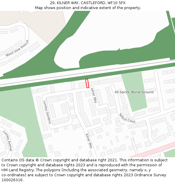 29, KILNER WAY, CASTLEFORD, WF10 5FX: Location map and indicative extent of plot