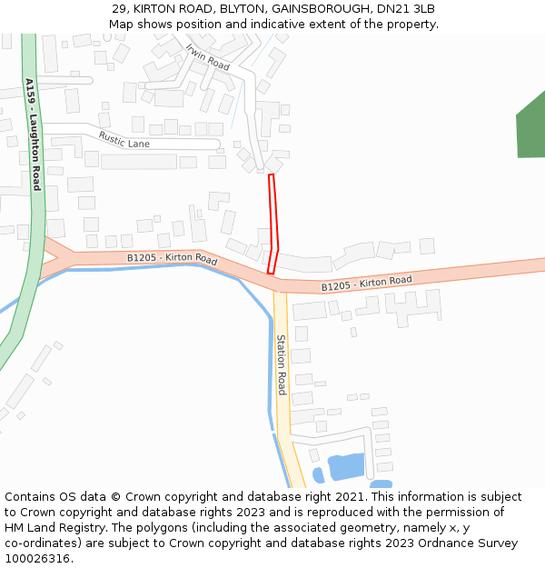29, KIRTON ROAD, BLYTON, GAINSBOROUGH, DN21 3LB: Location map and indicative extent of plot