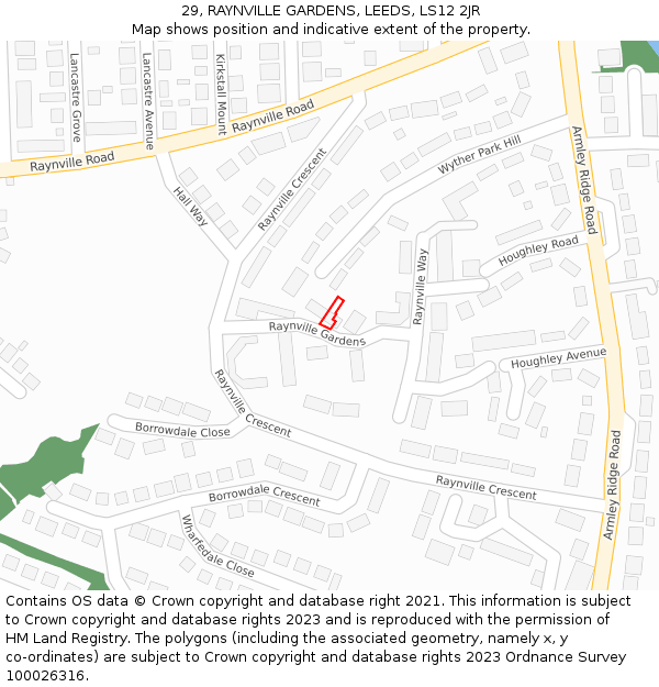 29, RAYNVILLE GARDENS, LEEDS, LS12 2JR: Location map and indicative extent of plot