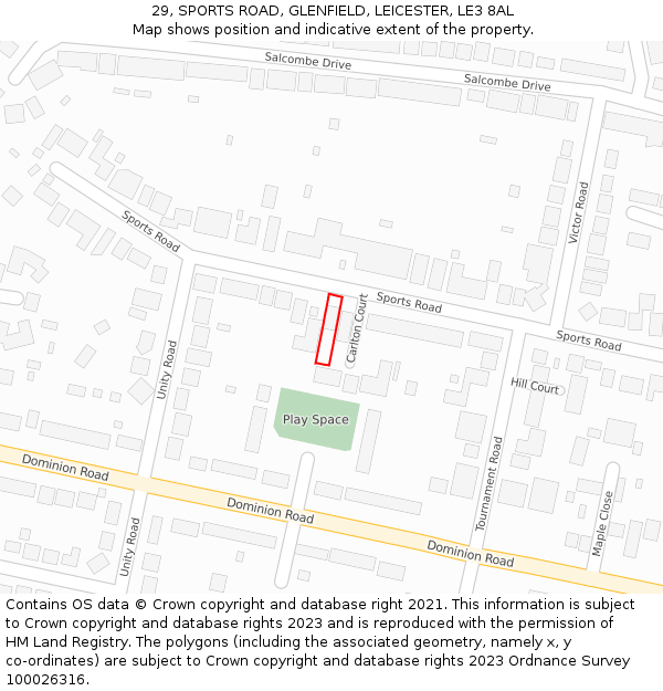 29, SPORTS ROAD, GLENFIELD, LEICESTER, LE3 8AL: Location map and indicative extent of plot
