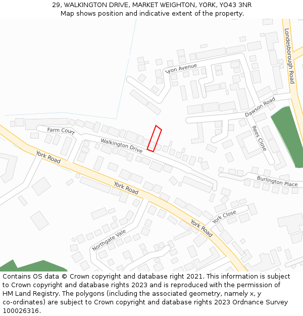 29, WALKINGTON DRIVE, MARKET WEIGHTON, YORK, YO43 3NR: Location map and indicative extent of plot