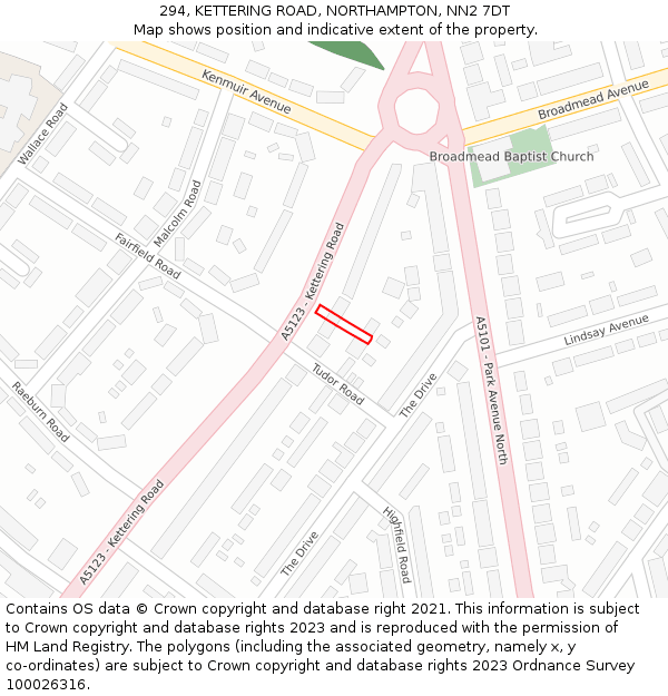 294, KETTERING ROAD, NORTHAMPTON, NN2 7DT: Location map and indicative extent of plot