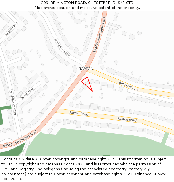 299, BRIMINGTON ROAD, CHESTERFIELD, S41 0TD: Location map and indicative extent of plot