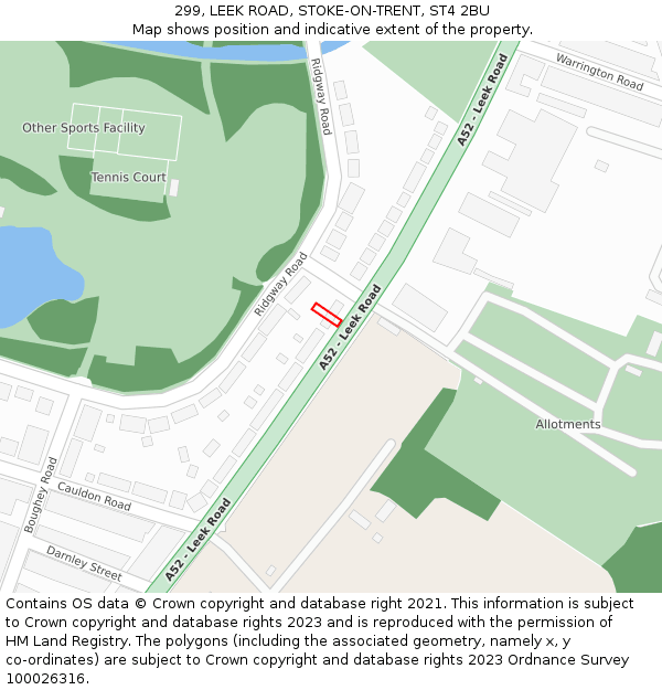 299, LEEK ROAD, STOKE-ON-TRENT, ST4 2BU: Location map and indicative extent of plot