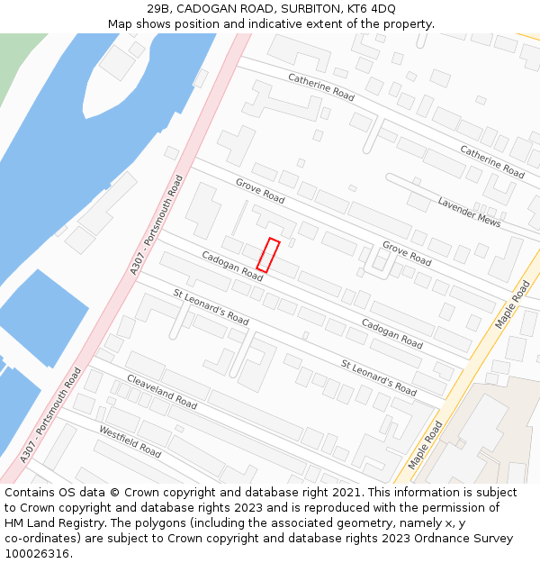 29B, CADOGAN ROAD, SURBITON, KT6 4DQ: Location map and indicative extent of plot