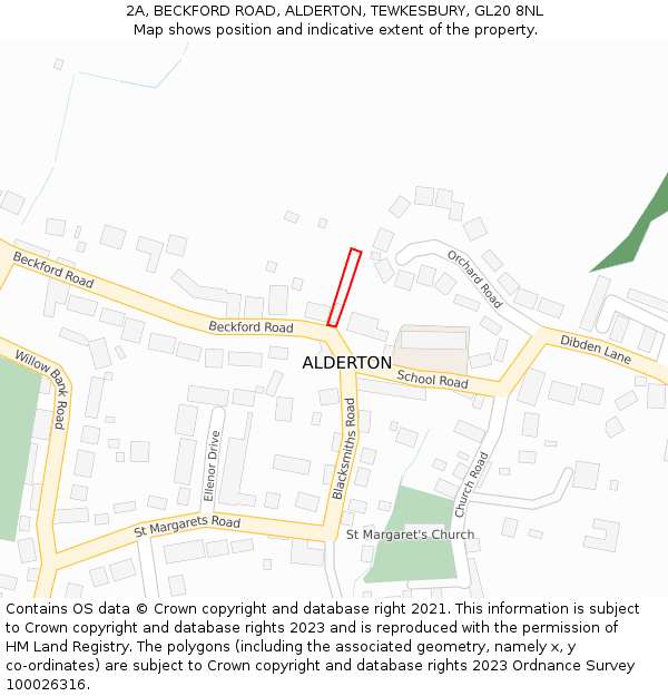2A, BECKFORD ROAD, ALDERTON, TEWKESBURY, GL20 8NL: Location map and indicative extent of plot