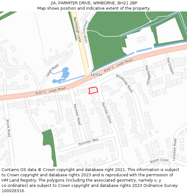 2A, PARMITER DRIVE, WIMBORNE, BH21 2BP: Location map and indicative extent of plot