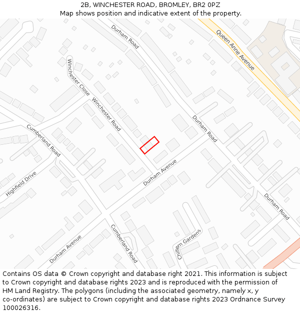 2B, WINCHESTER ROAD, BROMLEY, BR2 0PZ: Location map and indicative extent of plot