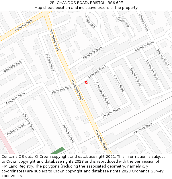 2E, CHANDOS ROAD, BRISTOL, BS6 6PE: Location map and indicative extent of plot