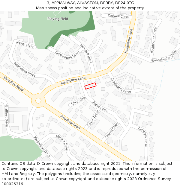 3, APPIAN WAY, ALVASTON, DERBY, DE24 0TG: Location map and indicative extent of plot