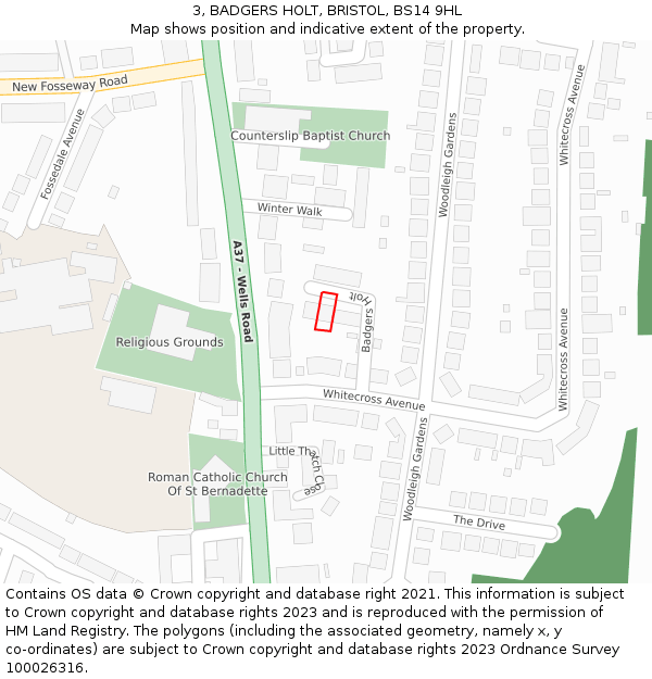 3, BADGERS HOLT, BRISTOL, BS14 9HL: Location map and indicative extent of plot