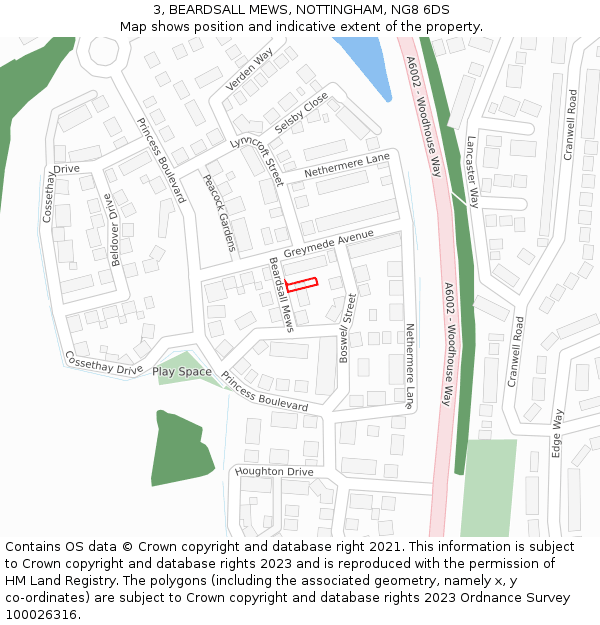 3, BEARDSALL MEWS, NOTTINGHAM, NG8 6DS: Location map and indicative extent of plot