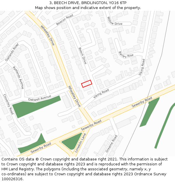 3, BEECH DRIVE, BRIDLINGTON, YO16 6TP: Location map and indicative extent of plot