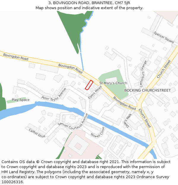 3, BOVINGDON ROAD, BRAINTREE, CM7 5JR: Location map and indicative extent of plot