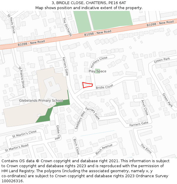 3, BRIDLE CLOSE, CHATTERIS, PE16 6AT: Location map and indicative extent of plot