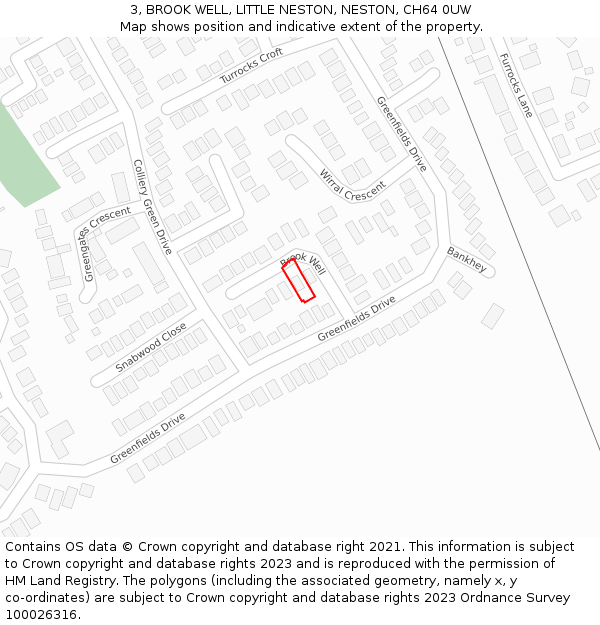 3, BROOK WELL, LITTLE NESTON, NESTON, CH64 0UW: Location map and indicative extent of plot
