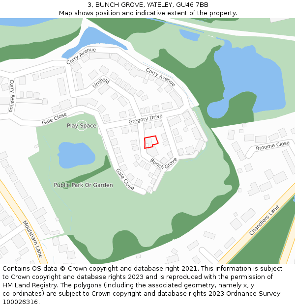 3, BUNCH GROVE, YATELEY, GU46 7BB: Location map and indicative extent of plot
